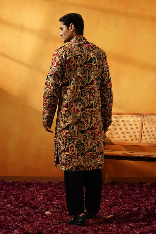Black Georgette with Heavy Golden Zari Kurta Set