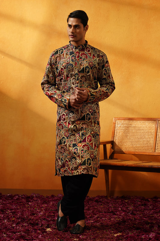 Black Georgette with Heavy Golden Zari Kurta Set