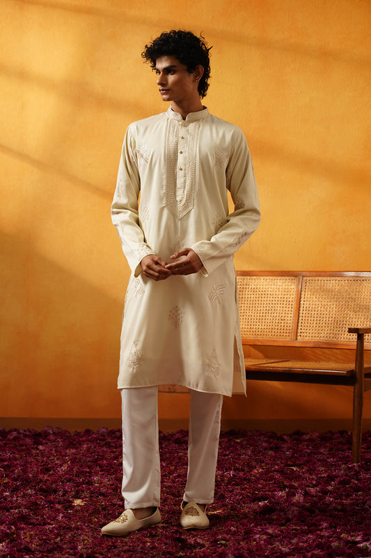 Cream Silk Festive Kurta set