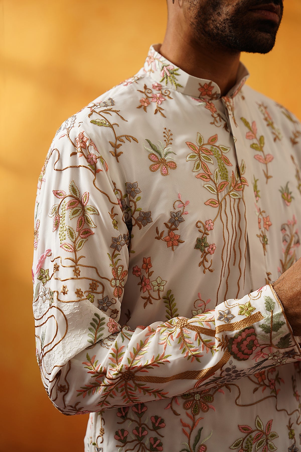 White Georgette Multicolour Threadwork Kurta Set