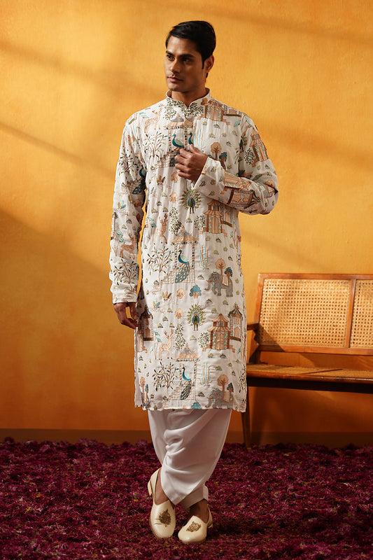 White Emboidery Kurta Set