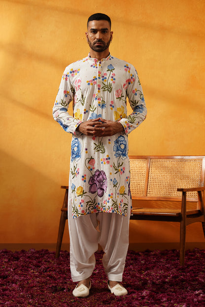 White Georgette Festive Kurta Set
