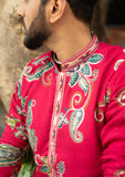Men's Magenta Pink Silk Kurta Set with Silver Zari Embroidery