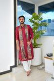 Men’s Maroon Sigma Silk Kurta Set with Digital Print Dupatta