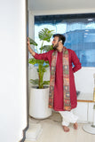 Men’s Maroon Sigma Silk Kurta Set with Digital Print Dupatta