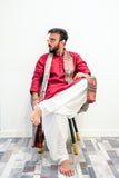 Men’s Maroon Sigma Silk Kurta Set with Digital Print Dupatta