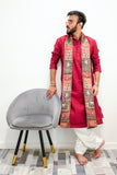 Men’s Maroon Sigma Silk Kurta Set with Digital Print Dupatta