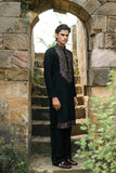 Black Kurta Set with Thread Embroidery & Swarovski Dupatta