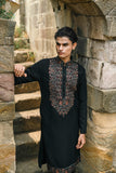Black Kurta Set with Thread Embroidery & Swarovski Dupatta