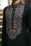 Black Kurta Set with Thread Embroidery & Swarovski Dupatta