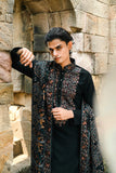 Black Kurta Set with Thread Embroidery & Swarovski Dupatta