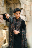 Black Kurta Set with Thread Embroidery & Swarovski Dupatta