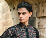 Black Kurta Set with Thread Embroidery & Swarovski Dupatta