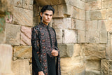 Black Kurta Set with Thread Embroidery & Swarovski Dupatta