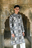 Grey Silk Kurta with Digital Print and Subtle Foil Work