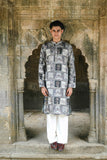 Grey Silk Kurta with Digital Print and Subtle Foil Work