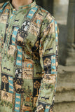 Green Silk Kurta with Digital Print and Elegant Foil Work