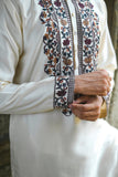 Off White Kenzo Kurta with Elegant Chain Stitch Embroidery