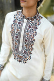 Off White Kenzo Kurta with Elegant Chain Stitch Embroidery