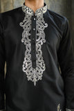 Black Satin Silk Kurta with Foil & Thread Embroidery for Festive Flair