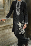Black Satin Silk Kurta with Foil & Thread Embroidery for Festive Flair