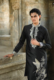 Black Satin Silk Kurta with Foil & Thread Embroidery for Festive Flair