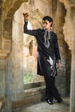 Black Satin Silk Kurta with Foil & Thread Embroidery for Festive Flair