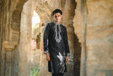 Black Satin Silk Kurta with Foil & Thread Embroidery for Festive Flair