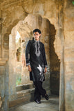 Black Satin Silk Kurta with Foil & Thread Embroidery for Festive Flair