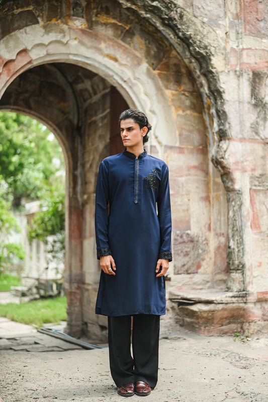 Navy Blue Kurta with Delicate Bead Work for a Refined Look