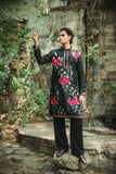 Black Satin Silk Kurta with Elegant Floral Embroidery