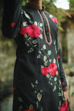 Black Satin Silk Kurta with Elegant Floral Embroidery
