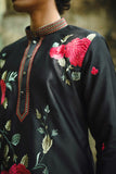Black Satin Silk Kurta with Elegant Floral Embroidery