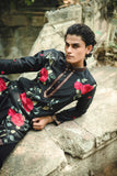 Black Satin Silk Kurta with Elegant Floral Embroidery