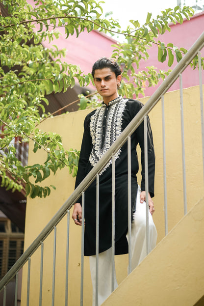 Black Embroidered Kurta Set for Festive Elegance