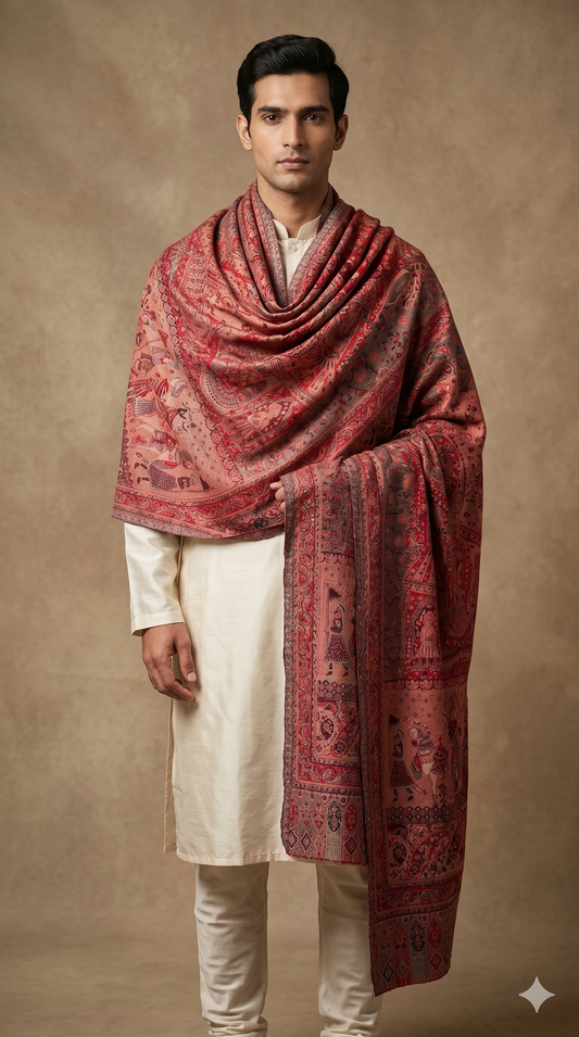 Red Pashmina Jacquard Dupatta