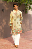 Men's Cream Jacquard Silk Kurta Set with Swarovski Stone Detailing