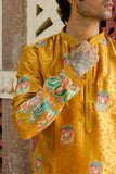 Men's Mustard Jacquard Silk Kurta Set with Swarovski Stone Detailing