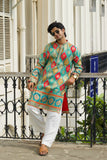 Men's Aqua Blue Jacquard Kurta Set with Position Print