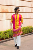 Men's Pink & Mustard Dola Silk Kurta Set with Bandhani Print