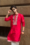 Men's Pink Satin Silk Kurta Set with Zari & Sequin Embroidery