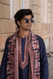 Men's Navy Blue Linen Satin Kurta Set with Dupatta