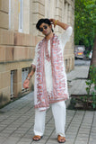 Men's White Linen Satin Kurta Set with Dupatta