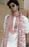 Men's White Linen Satin Kurta Set with Dupatta
