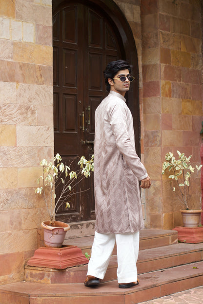 Men's Rosewood Silk Kurta Set with Zari Embroidery