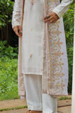 Men's Off-White Linen Satin Kurta Set with Dupatta