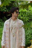 Men's Off-White Linen Satin Kurta Set with Dupatta
