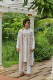 Men's Off-White Linen Satin Kurta Set with Dupatta
