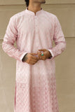 Men's Pink Ombre Silk Kurta Set with Silver Zari Embroidery