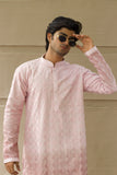 Men's Pink Ombre Silk Kurta Set with Silver Zari Embroidery